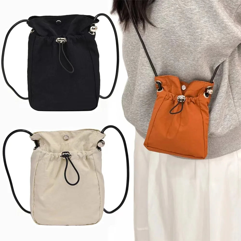 Mini Nylon Crossbody Bag – Drawstring Phone Wallet & Shoulder Purse