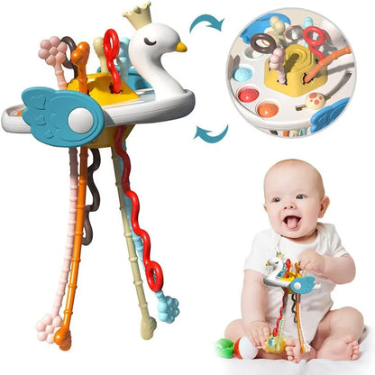 Baby Pull String Sensory Toy – Silicone Teething Rattle