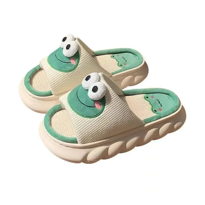 Frog Slippers for Women – Cute 3D Linen Indoor House Shoes