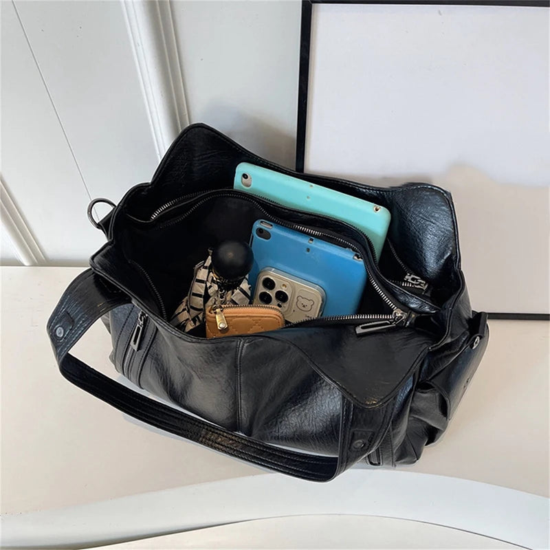 Women's PU Leather Shoulder Bag – Multi-Compartment Crossbody Handbag