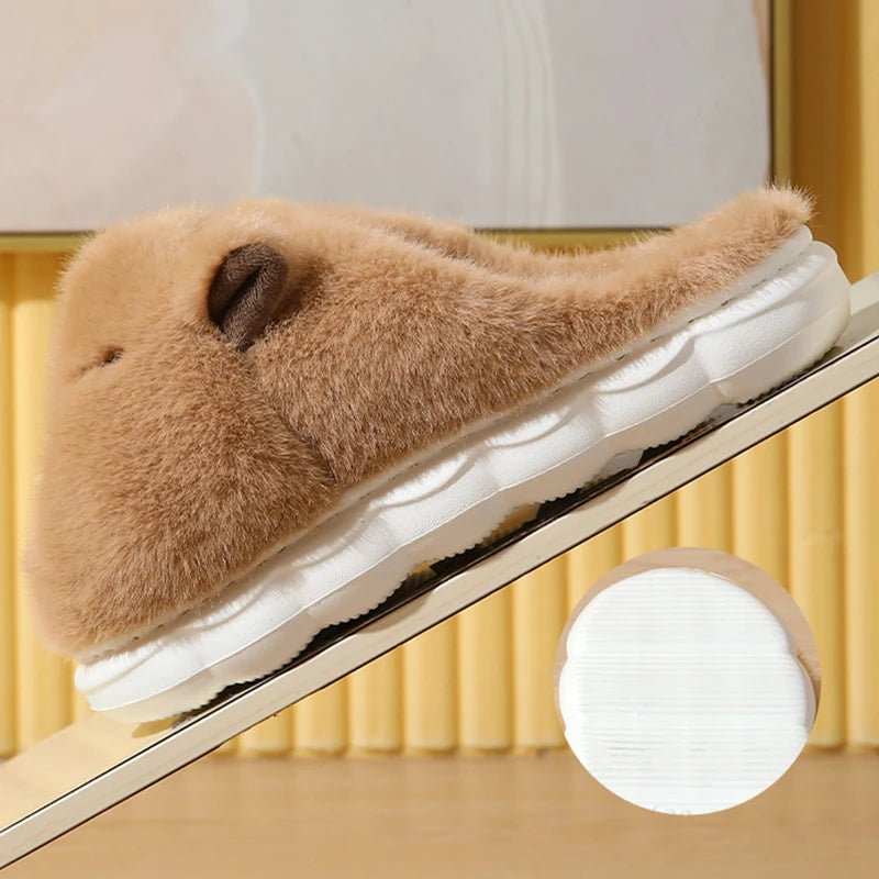 Cute Capybara Cotton Slippers Women Autumn Winter Indoor Soft Sole Warm Fur Slides Men Comfort Non