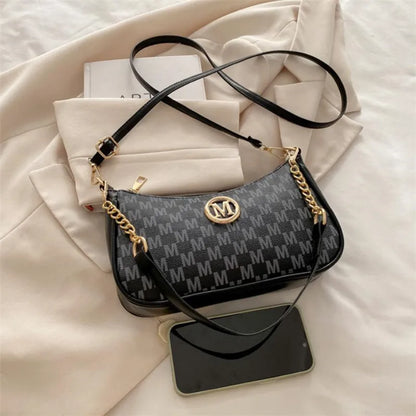 PU Leather Crossbody Bag with Gold Letter M – Women's Shoulder Handbag