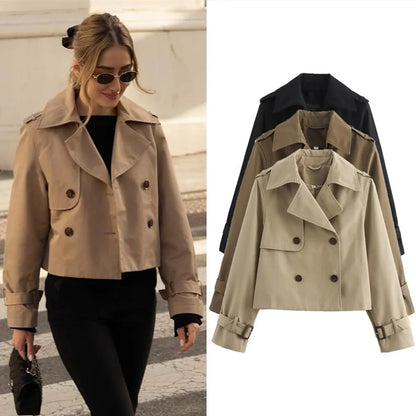 Women's Cropped Trench Jacket – Double Breasted Vintage Coat