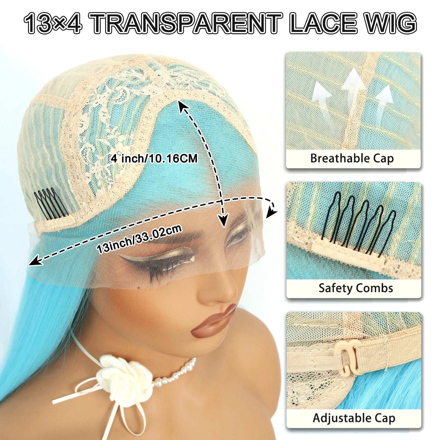 Blue Lace Front Synthetic Wig – Long Straight, 28 Inch, 180% Density