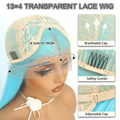 Blue Lace Front Synthetic Wig – Long Straight, 28 Inch, 180% Density