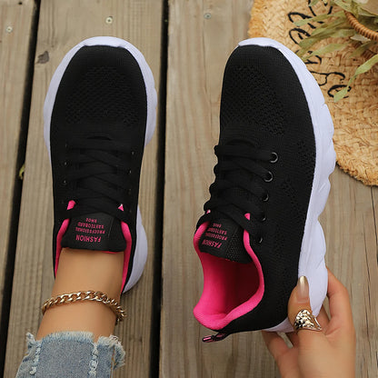 Women's Mesh Platform Sneakers Lightweight Breathable Lace-Up Athletic Shoes