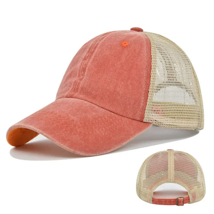 Washed Cotton Mesh Trucker Hat – Unisex Adjustable Baseball Cap