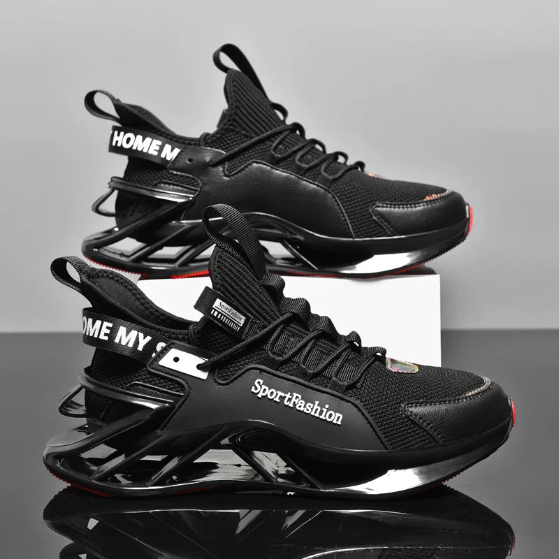 Men's Blade Sole Running Sneakers – Breathable Knit Luxury Trainer