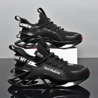 Men's Blade Sole Running Sneakers – Breathable Knit Luxury Trainer