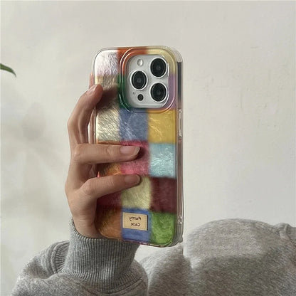 Cute Dopamine Color Block Match Plaid Clear Case Iphone 17 16 15 14 13 12 11 Pro Max Xs Xr X 7 8
