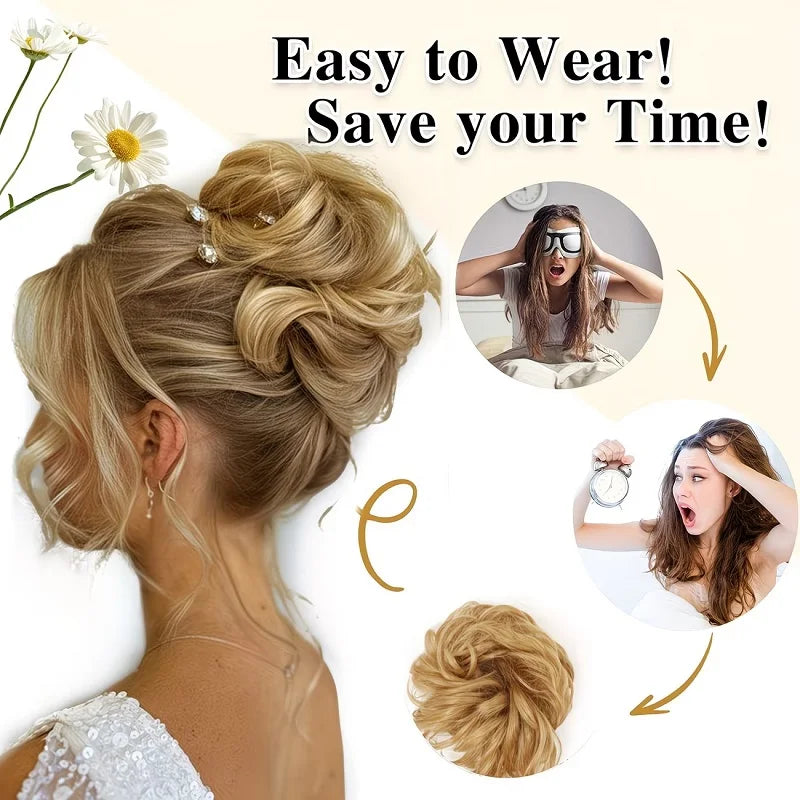 Synthetic Fiber Messy Bun Hairpiece Scrunchie Fake Chignon Hair Extensions Accessories Women Daily
