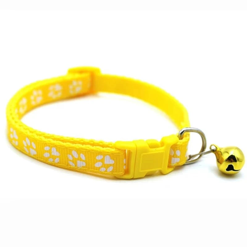 Adjustable Cat Collar with Bell – Cute Paw Print Kitten Necklace