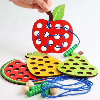 Wooden Lacing Toy – Fruit Threading Puzzle for Toddlers