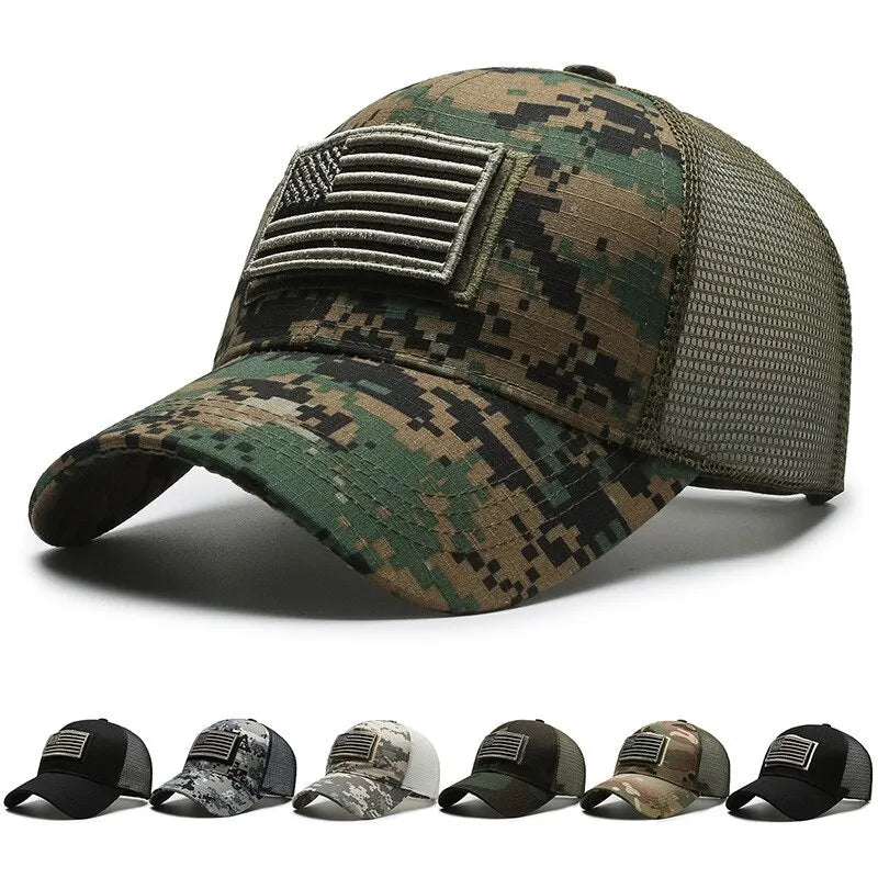American Flag Embroidered Mesh Trucker Cap – Tactical Baseball Hat for Men