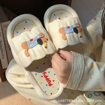 Cartoon Puppy Slippers Women Cushioned Anti-Slip Open-Toe