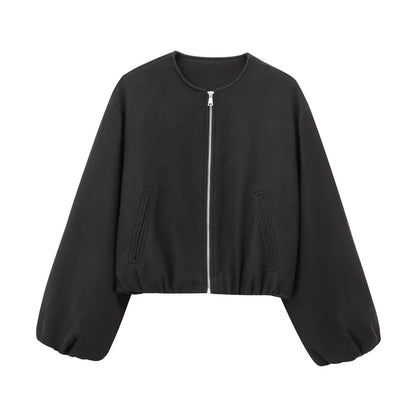 Women's Cropped Bomber Jacket – Soft Zip-Up Casual Outerwear