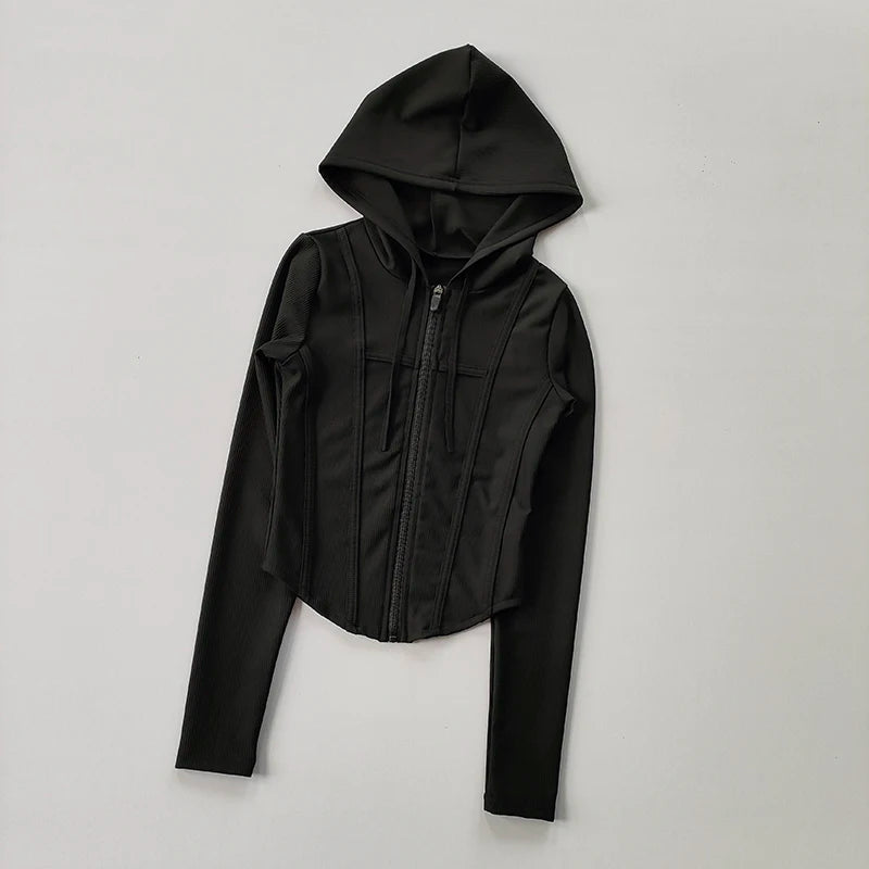 Women's Zip-Up Hoodie Jacket – Slim Fit Quick-Dry Sports Running Top