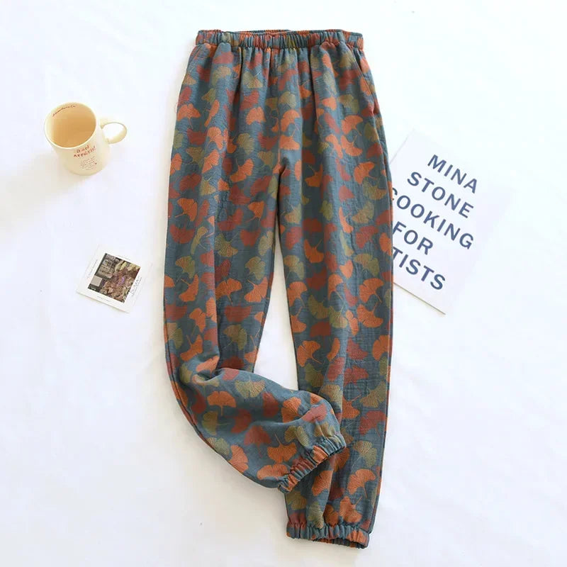 Women's Cotton Crepe Pajama Pants – Loose Floral Print Lounge Bottoms