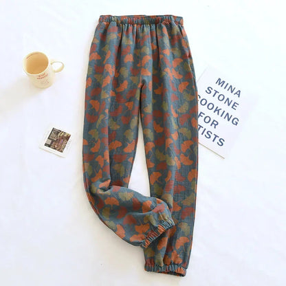 Women's Cotton Crepe Pajama Pants – Loose Floral Print Lounge Bottoms