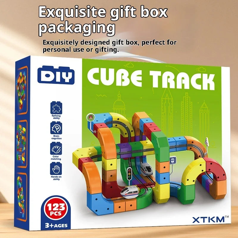 Magnetic Cube Track Train Set – DIY Electric Railway Building Toy