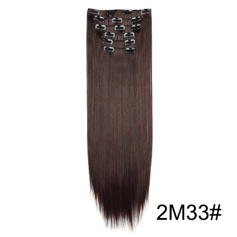 Clip-In Hair Extensions 6-Piece Set Long Straight Synthetic Seamless