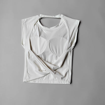 Women's Backless Yoga Crop Top – Built-In Chest Pad Sports Tee