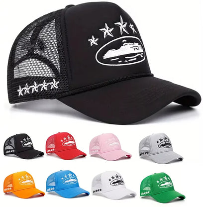 Star Embroidered Foam Trucker Cap – Adjustable Mesh Baseball Hat