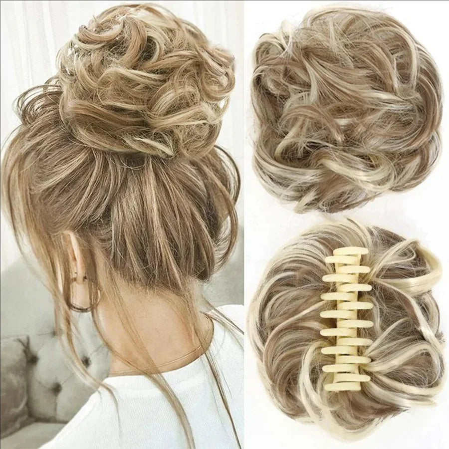 Claw Clip Messy Bun Hair Piece Curly Wavy Synthetic Updo