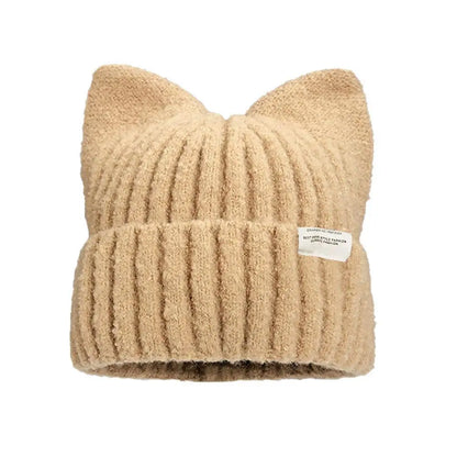 Cat Ear Beanie Hat – Women's Warm Knit Winter Cap
