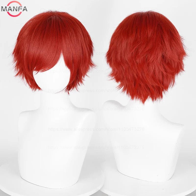 Anime 30cm Short Straight Cosplay Wig Black White Green Brown Purple Blue Gray Red Gold Man Women