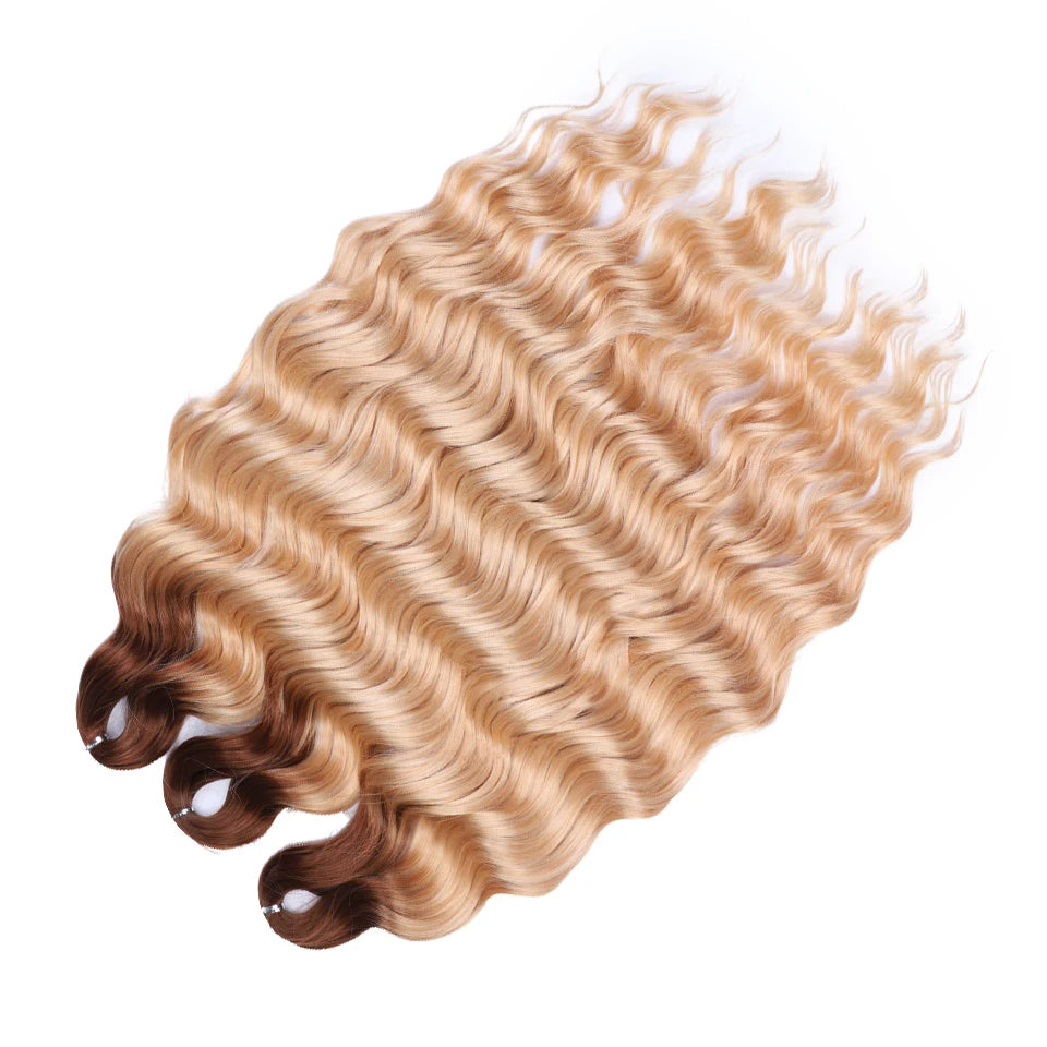 Anna 24 Inch Synthetic Hair Water Wave Braiding Extensions Ombre Blonde Deep Afro Curl Twist Crochet