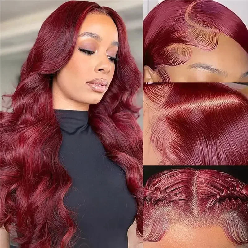 13x4 HD Lace Front Wig 99J Burgundy Body Wave Human Hair 250 Density