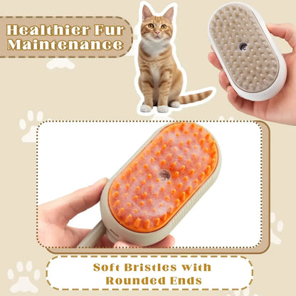 3-in-1 Steam Pet Brush for Cats & Dogs – Self-Cleaning Grooming Comb