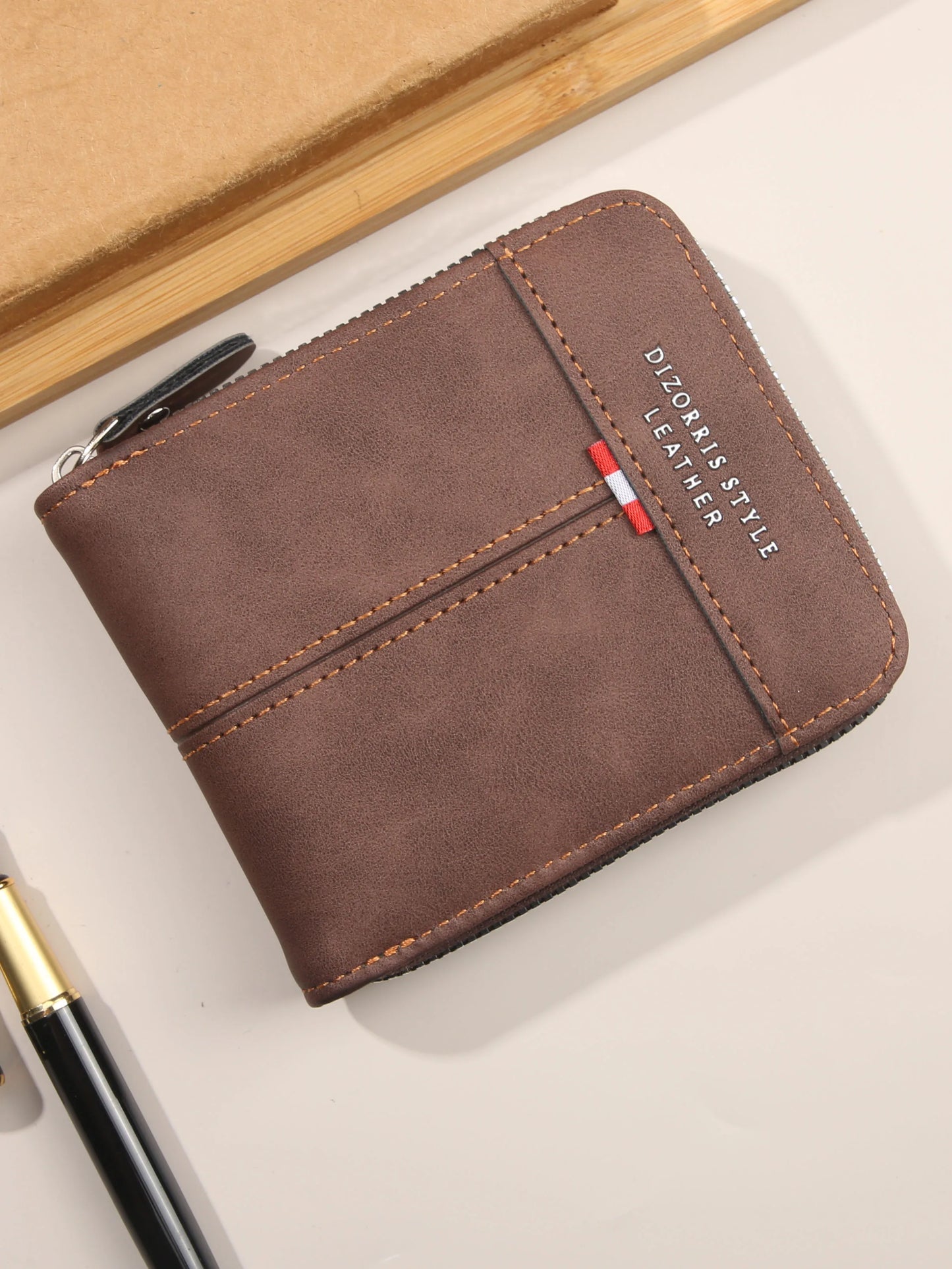 Men's Zipper Wallet – Short Trifold Retro PU Leather Bifold