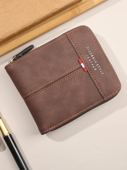 Men's Zipper Wallet – Short Trifold Retro PU Leather Bifold