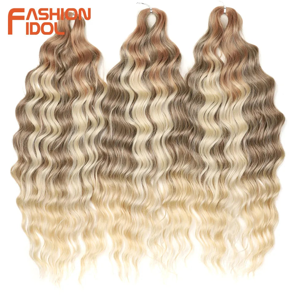 Anna 24 Inch Synthetic Hair Water Wave Braiding Extensions Ombre Blonde Deep Afro Curl Twist Crochet