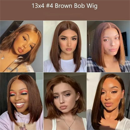 13x4 HD Lace Front Bob Wig 220% Density Chocolate Brown Straight Human Hair