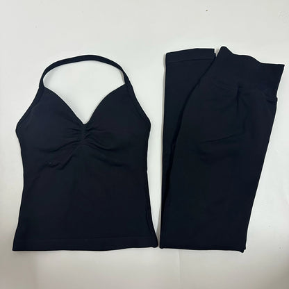 Women's 2-Piece Yoga Set – Backless Tank Top & Scrunch Leggings