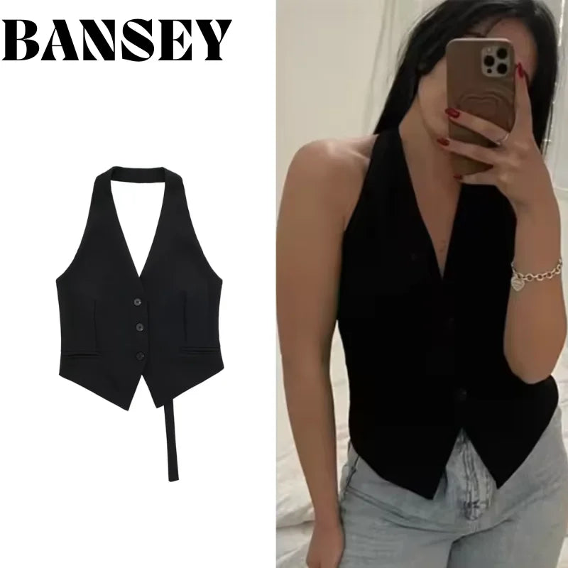 Women's Backless Halter Neck Cropped Vest