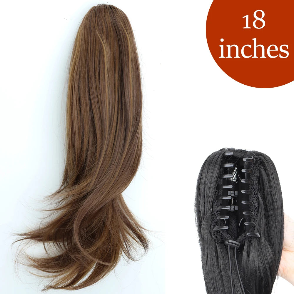 Synthetic Long Straight Claw Clip Ponytail Hair Extensions 24inch Heat Resistant Pony Tail Piece