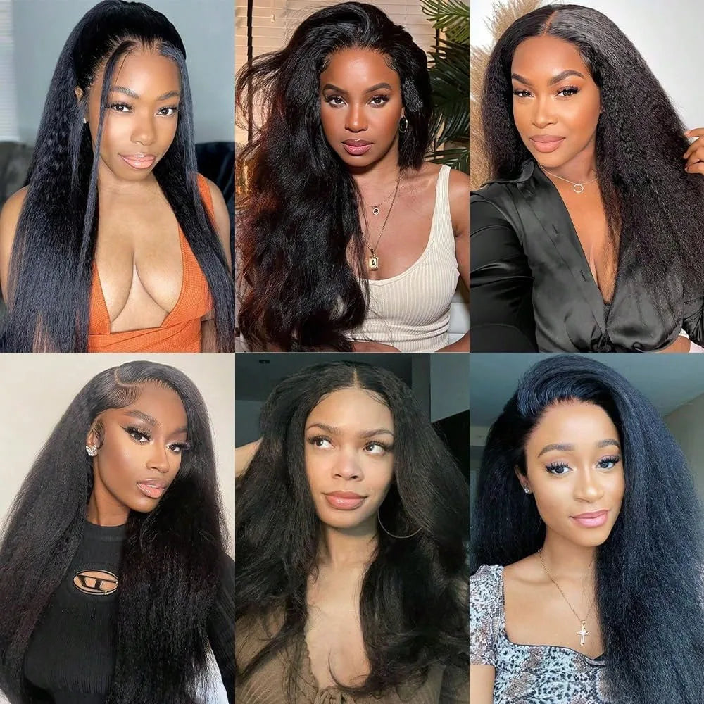 Kinky Straight 13x4 Lace Front Human Hair Wigs Women Brazilian Bone Colored 5x5 Transparent Frontal