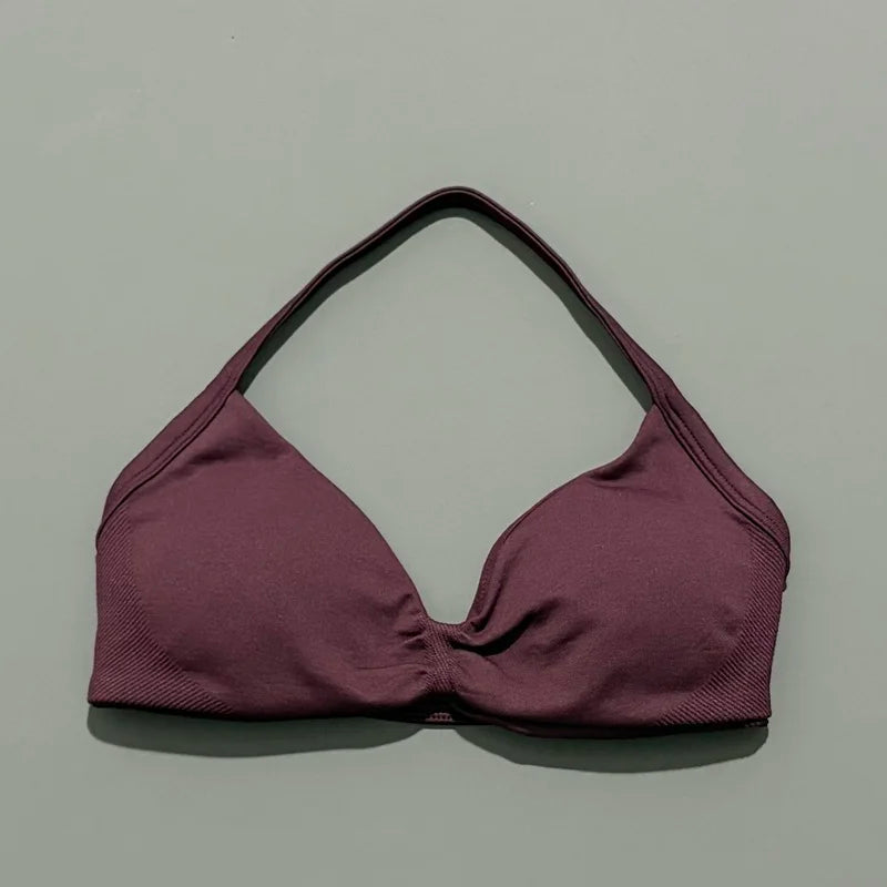 Women's Strappy Sports Bra – Padded Push-Up Gym Top