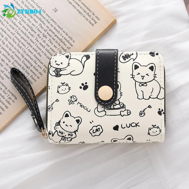 Cute Cat Short Wallet – PU Leather Coin Purse & Card Holder