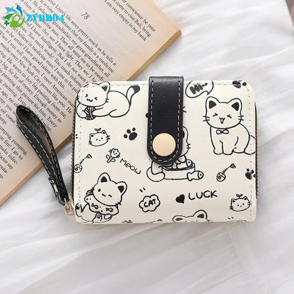 Cute Cat Short Wallet – PU Leather Coin Purse & Card Holder