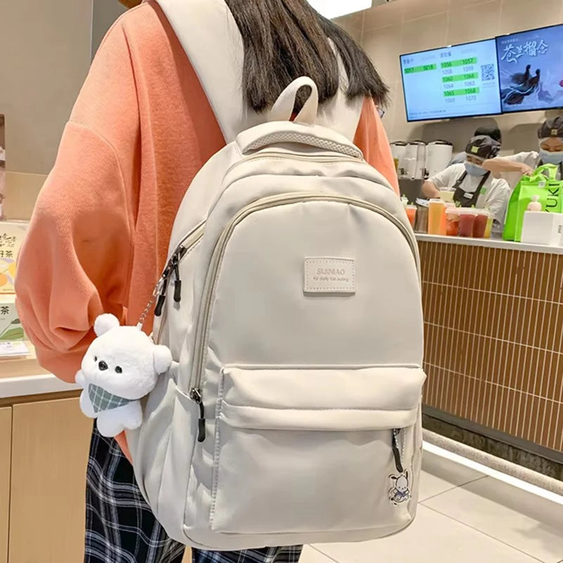 Cute Waterproof Laptop Backpack for Women – School & Travel Bag with Pendant