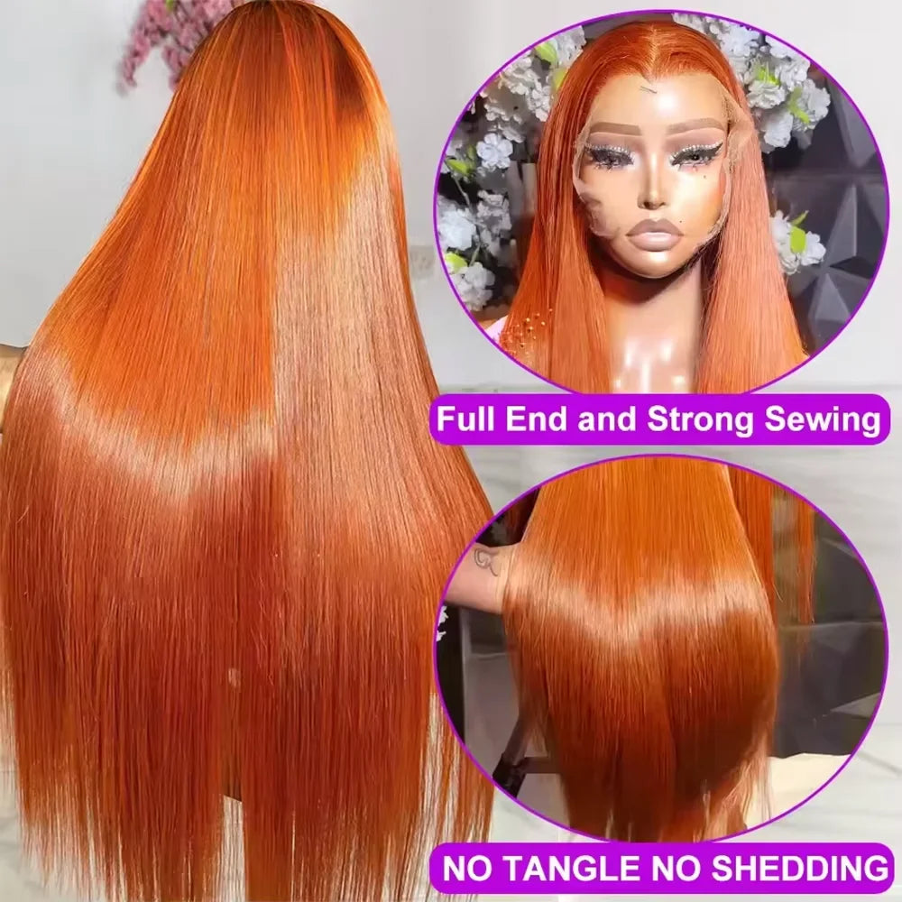 Brazilian Straight 350 Ginger Orange 13x6 Hd Lace Front Human Hair Wigs 13x4 Glueless Frontal Wig