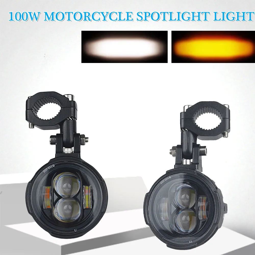 Motorcycle Fog Lights Led Auxiliary Driving Lamp Moto Headlight Spotlights 100w Wired Switch Dual