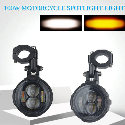 Motorcycle Fog Lights Led Auxiliary Driving Lamp Moto Headlight Spotlights 100w Wired Switch Dual