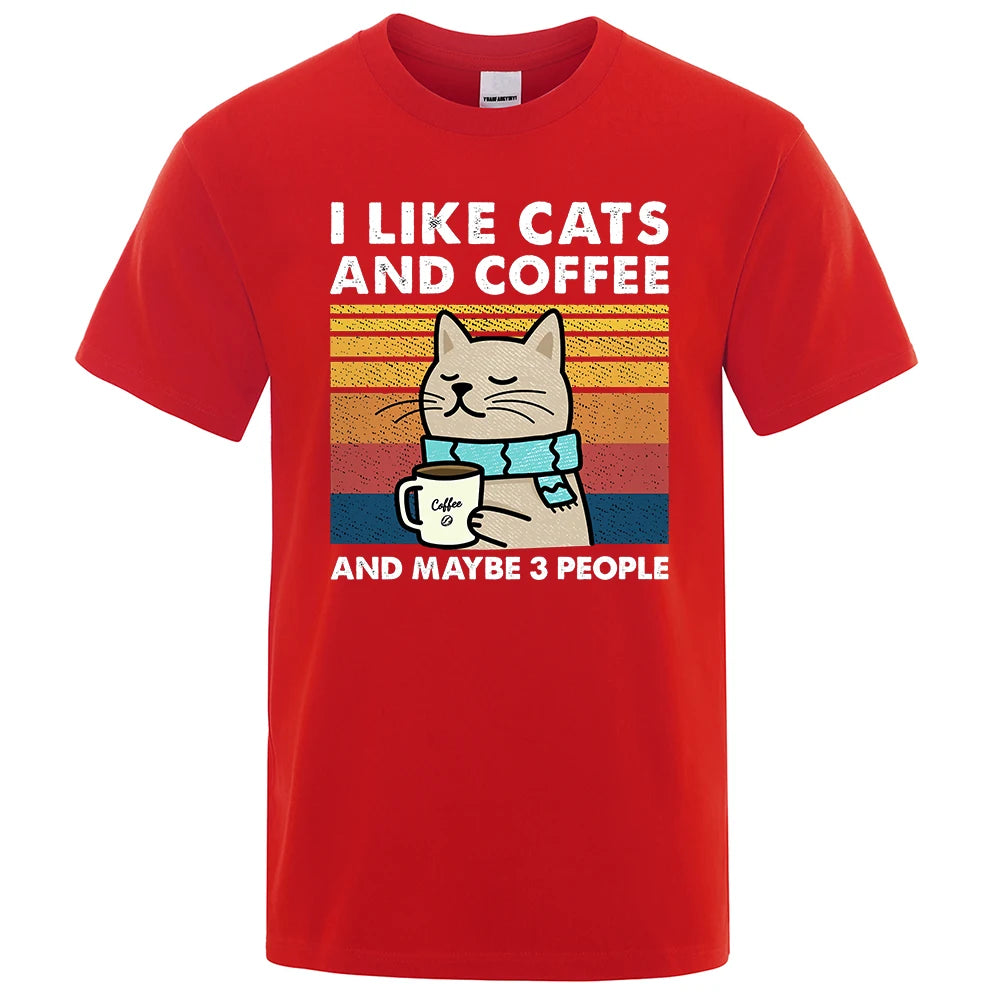 I Like Cats And Coffee Graphic T Shirt Casual Cotton Tee