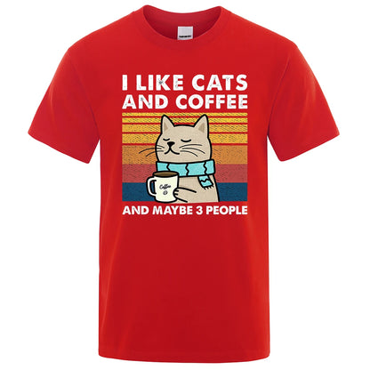 I Like Cats And Coffee Graphic T Shirt Casual Cotton Tee